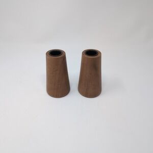 CRATE & BARREL 4" Wood Tapered Candle Holders - Set of 2 Wooden MCM  285-743